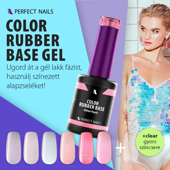 Color rubber base gel - Glitter rose 8 ml