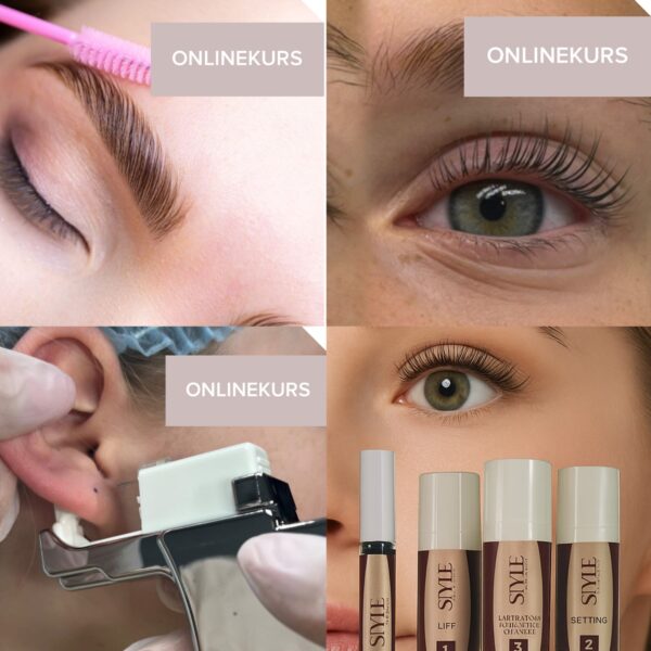 Kampanjbild i beige med text om skönhetsutbildning i Lash & Browlift samt Öronhåltagning inklusive startkit.